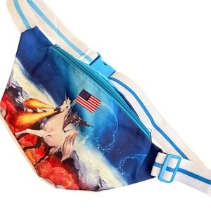 Funny Guy Mugs Fire Breathing‎ Unicorn Cat USA Flag Fanny Pack Blue White